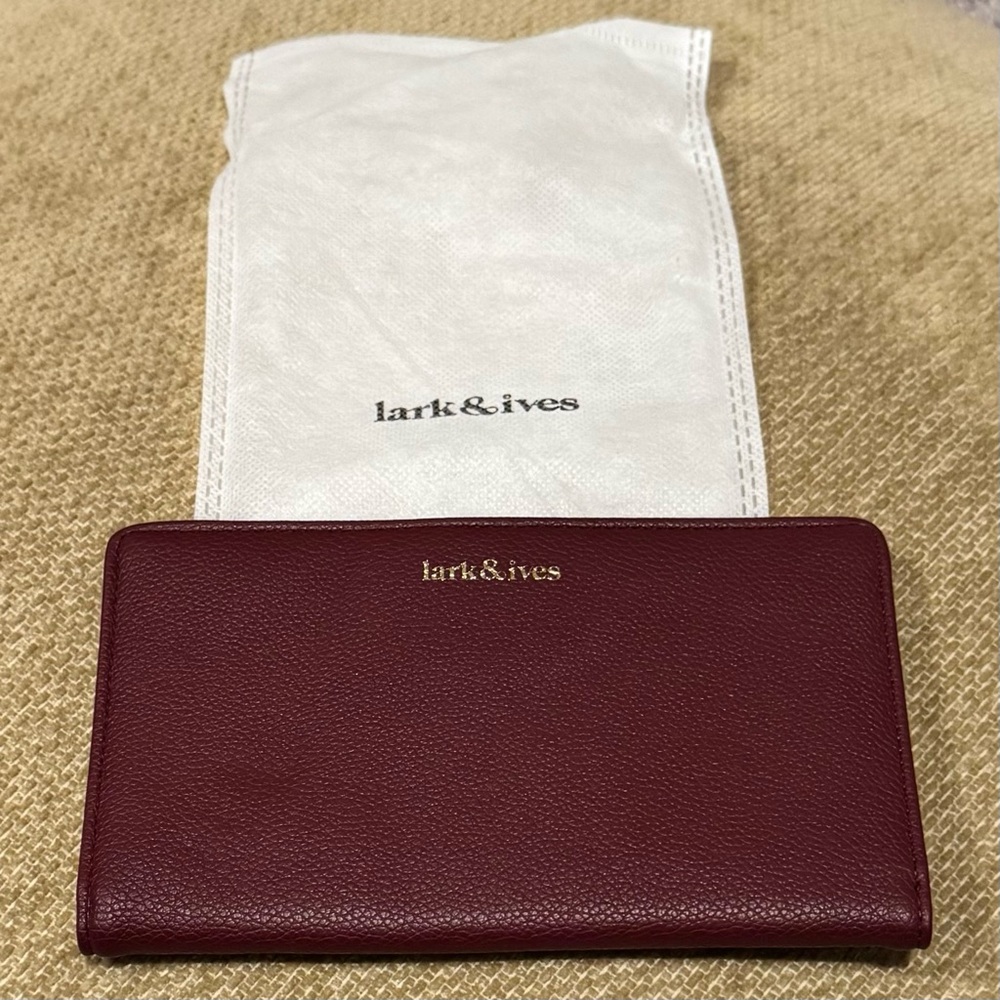🆕 Lark & Ives Vegan Leather Continental Snap Wallet in Rich Bordeaux (Burgundy)
